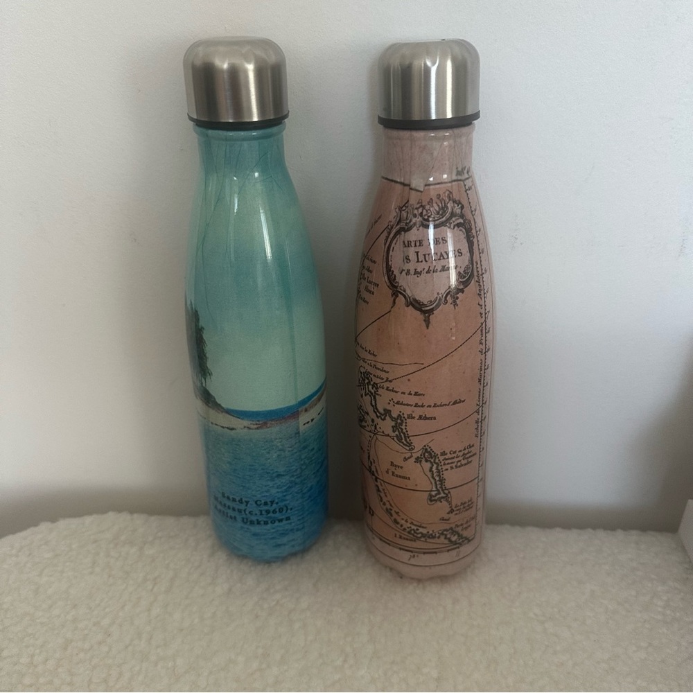 Insulated Stainless Steel Water Bottle Set - Blue and Tan